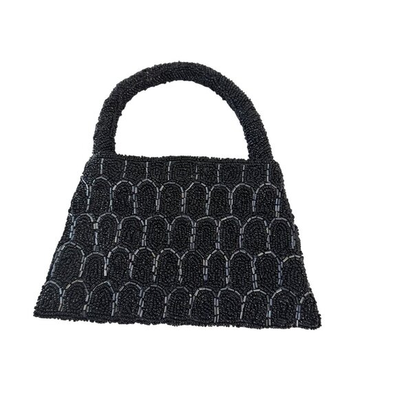 Vintage Unbranded  Womens Black Beaded Top Handle Mini Evening Purse/Handbag - Picture 1 of 6